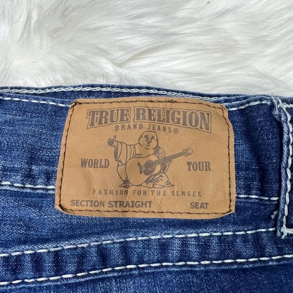 🚫SOLD! 👖|•TRUE RELIGION•| Straight Flap Natural Big T Jeans 38x33👖 - Picture 8 of 14